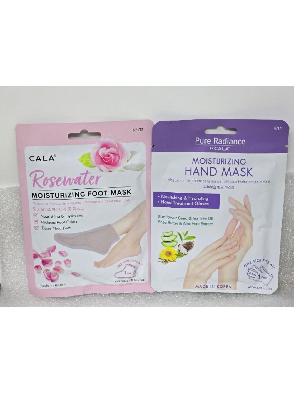 Cala Rosewater Moisturizing Foot Mask & Pure Radiance Hand Mask Set Nourishing